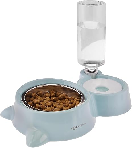 Pet Food and Water Dispenser – Amazon Basics 2-in-1 Feeder for Dogs & Cats