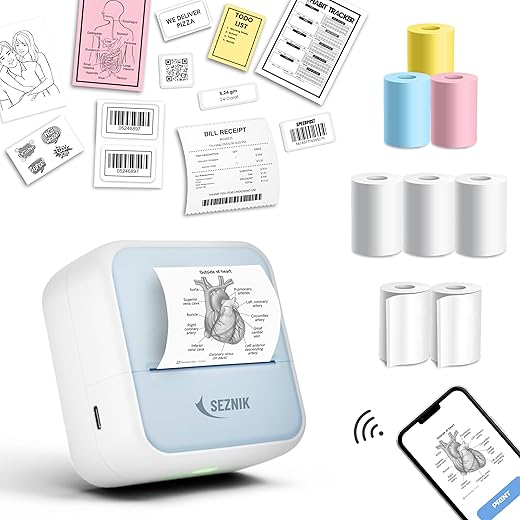 SEZNIK Monochrome Mini Printer – Portable Wireless Thermal Printer f