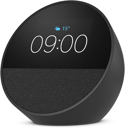 All-new Echo Spot, Smart alarm clock with vibrant sound, Alexa and Bluetooth | Black