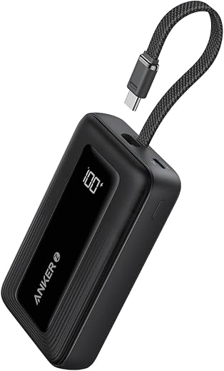 Anker Portable Charger, 10,000mAh 30W Power Bank, USB-C in and Out Fast Charging Battery Pack, Travel Essential Phone Power Bank, for iPhone 16/15/14/13/12, iPad, MacBook, Galaxy, Google, and More