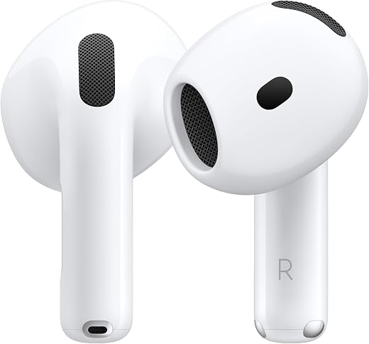Apple AirPods 4 Wireless Earbuds, Bluetooth Headphones, with Active Noise Cancellation, Adaptive Audio, Transparency Mode, Personalised Spatial Audio, USB-C Charging Case, Wireless Charging, H2 Chip