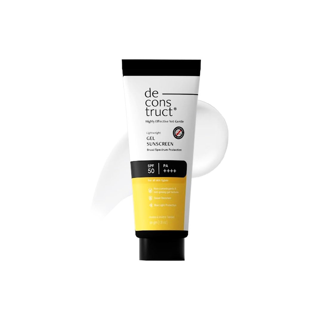 Deconstruct Face Gel Sunscreen SPF 50 + and PA+++ | Gel based sunscreen for oily, combination skin, normal skin | Broad spectrum sunscreen, No White Cast, Lightweight, Non greasy - 50g