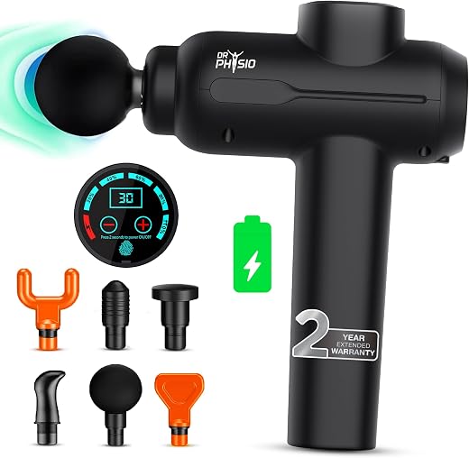 Dr Physio USA Supervolt Pro 1043 Rechargeable Handheld Percussion Gun Massager Machine for Deep Tissue Muscle Massage Body Relaxation Pain Relief Muscle Relaxation of Neck, Shoulder, Back, Foot