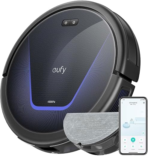 Eufy G50 Hybrid Robot Vacuum with Mop, 4,000 Pa Strong Suction, Dynamic Navigation, Pro-Detangle Comb, Roller Brush, Ideal for Pet Hair, Hard Floors