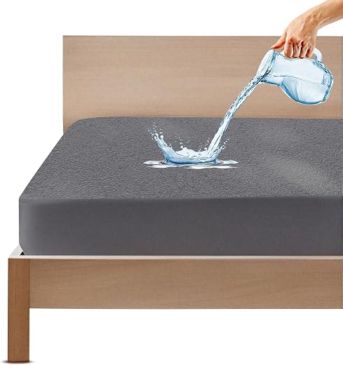 GADDA CO 100% Waterproof Premium Cotton Feel Mattress Protector King Size 78x72 Inch|Ultra Soft Breathable & Fitted Bed Protector Terry Cover Double Bed (6.5x6 feet, Fits 10 Inches, Grey)