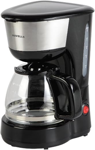 Havells Drip CAFE-N 6 -600 Watt 6 Cup filter coffee maker with Anti-drip valve & 2 year warranty (Stainless Steel and Black)