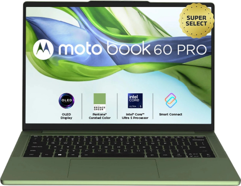 MOTOROLA Motobook 60 Pro Full Metal AI PC WUXGA OLED Intel Core Ultra 5 225H - (16 GB/512 GB SSD/Windows 11 Home) 14IAH101 Thin and Light Laptop(14 inch, PANTONE Bronze Green, 1.39 kg, With MS Office)