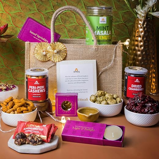 Omay Foods 9 pcs_NUTRI DELIGHTS HOLI Gift Box I Holi Gift Hamper I Snacks, Thandai, Gulal, Chocolate I Corporate Gifts I Personal Gift Box I Dry-Fruits, Healthy Snacks | Premium Gift Hamper | Special Holi Gift Pack