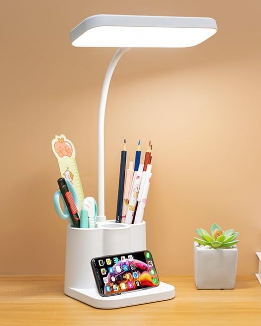 Pen Holder Desk Lamp Touch Sensor Study Lamp USB Rechargeable 3 Modes LED Desk Light 3 in One Pen/Phone Holder Night Light Perfect for Home Office, Dorms, and Kids' Rooms, Study Room