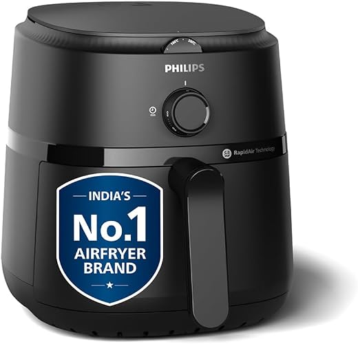 PHILIPS Air Fryer NA120/00, uses up to 90% less fat, 1500W, 4.2 Liter, with Rapid Air Technology (Black), Large
