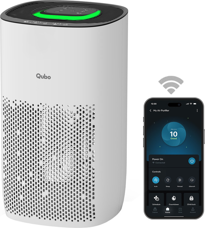 Qubo Q200 Up to 200 Sq. Ft. True HEPA H13 Removes 99.99% Dust, Allergens, Smoke, Virus & PM2.5 150 m/h CADR 5-Stage FilterApp & Voice Control 9000 Hrs Filter Life Portable Room Air Purifier(White)