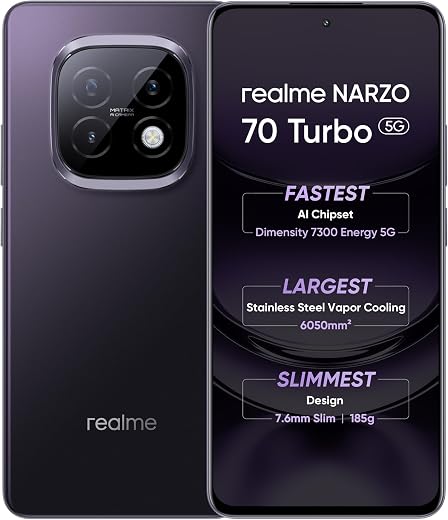 realme NARZO 70 Turbo 5G (Turbo Purple,6GB RAM,128GB Storage) | Segment's Fastest Dimensity 7300 Energy 5G Chipset | Motorsports Inspired Design