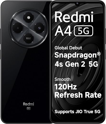 Redmi A4 5G (Starry Black, 4GB RAM, 64GB Storage) | Global Debut SD 4s Gen 2 | Segment Largest 6.88in 120Hz | 50MP Dual Camera | 18W Fast Charging