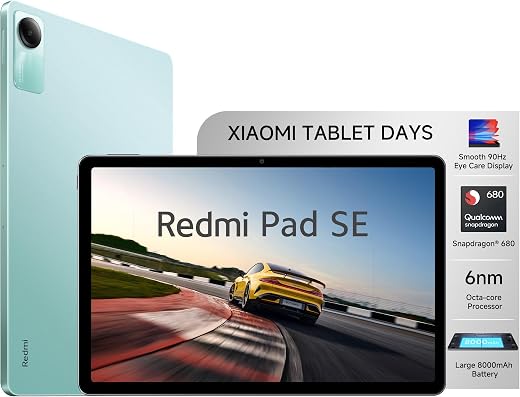 Redmi Pad SE| All Day Battery | Qualcomm Snapdragon 680| 90Hz Refresh Rate| 6GB, 128GB Tablet| FHD+ Display (11-inch/27.94cm)| Dolby Atmos| Quad Speakers| Wi-Fi| Green