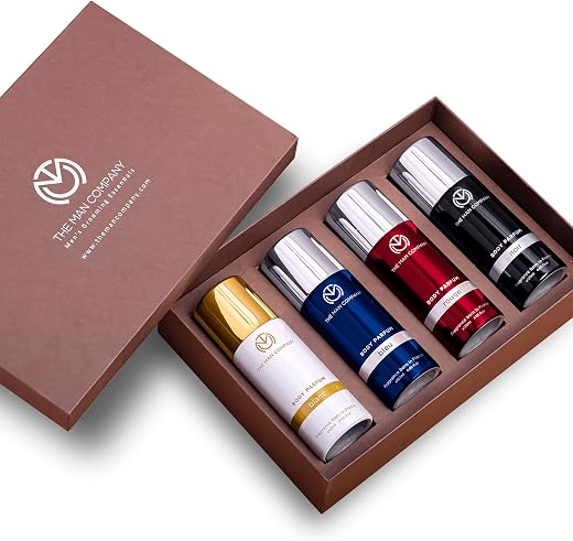 The Man Company Multifaceted No Gas Deodorant Set | Bleu, Blanc, Noir, Rouge | Body Spray Perfume for Men | Premium Long Lasting Fragrance | Luxury Gift Kit - (120ml *4)