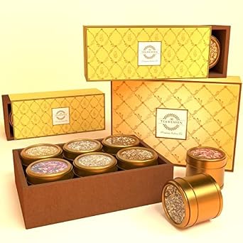 The Tea Heaven | Tea Gift - 6 Assorted Teas Gift Box, Set Of 6 Unique Teas | Kashmiri Kahwa | Saffron Masala Chai | Lemongrass Green Tea | Mint Green Tea | Turmeric Herbal, Loose Leaves, 516 Gm