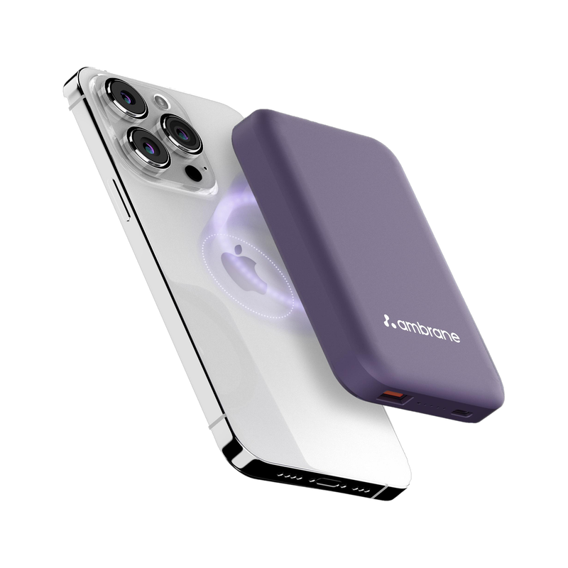 Ambrane 10000 mAh 22.5 W Wireless With MagSafe Compact Pocket Size Power Bank(Purple, Lithium Polymer, Fast Charging, Power Delivery 3.0, Quick Charge 3.0 for Earbuds, Mobile, Smartwatch, Tablet)