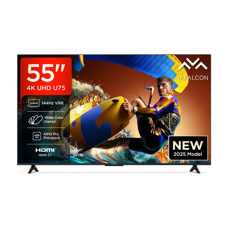 iFFALCON U75 139 cm (55 inch) Ultra HD (4K) LED Smart Google TV with 144 Hz VRR | Wide Color Gamut | AiPQ Pro Processor | 24 W Dolby Vision- Atmos | 3 GB RAM | 32 GB ROM(55U75)