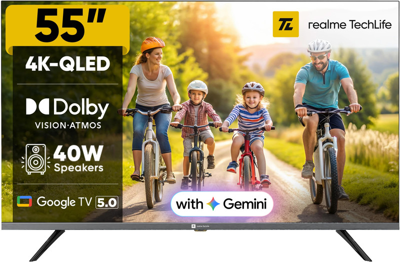 realme TechLife 139 cm (55 inch) QLED Ultra HD (4K) Smart Google TV(55UHDGQRDDVQ)